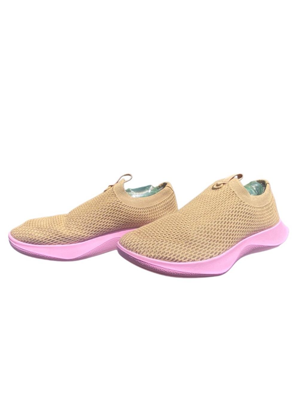Allbirds Men's Tree Dasher Relay Slip-On Knit Sneaker in Tan with Pink Sole - Picture 2 of 7
